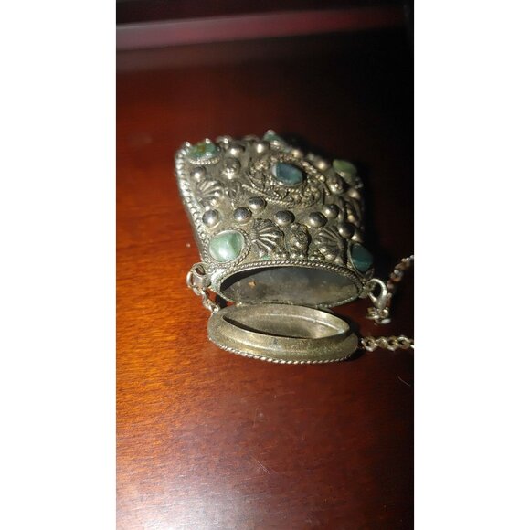 Sajai Gemstone Coin Purse Ethnic Silver Pendant Necklace Green Gemstones Bohemia - Picture 5 of 16